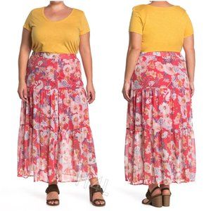 NWT Nordstrom Floral Tiered Semi-Sheer Maxi Skirt Plus Size